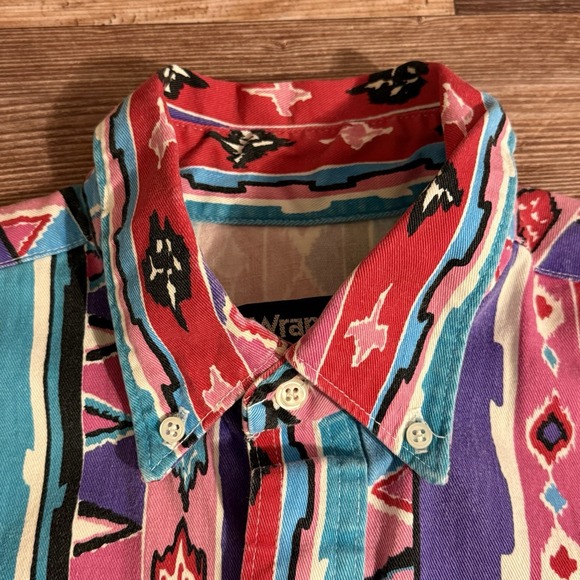 Vintage Wrangler Mens Size 16.5 34 Aztec 90s XLong Tails Single Stitch Brushpop - Picture 8 of 8